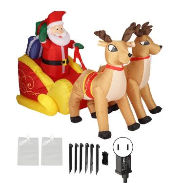 Imagem de Poliéster para Decoração de Papai Noel, Decoração de Natal Inflável para trenó de Papai Noel Inflável Brinquedo Inflável Luminoso de Natal (Plugue dos EUA)