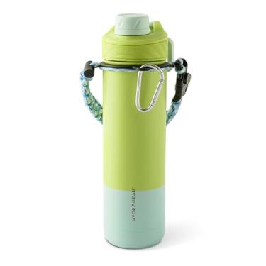 Imagem de Hydragear Garrafa de água Zenith Chugger de aço inoxidável de 737 g – parede dupla isolada a vácuo com tampa antivazamento, alça trançada e mosquetão – livre de BPA – Lime Burst/Rain