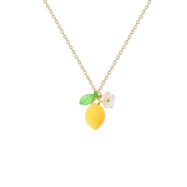 Imagem de Colar feminino com pingente de folha de vidro de flor de limão amarelo delicado banhado a ouro adorável concha branca froal fruta doce corrente ajustável gargantilha leve e hipoalergênica