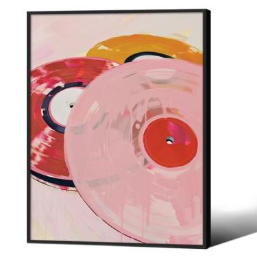 Imagem de Arte de parede em tela, disco de vinil retrô, rosa, 30x40cm, moldura p
