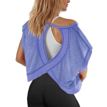 Imagem de Camiseta de treino Panadila Open Back Oversize feminina azul roxa