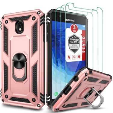 Imagem de Capa para Galaxy J7 2018/J7 V/J7 Star/J7 Refine 2018, com [3X protetor de tela de vidro temperado], suporte de anel embutido e suporte magnético para carro à prova de choque à prova de quedas para