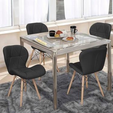 Imagem de Kit 4 Cadeiras Charles Eames Eiffel Slim Wood Estofada Preto - Lianto Decor