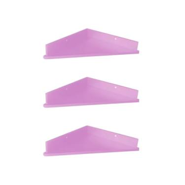 Imagem de Kit 3 Prateleiras de Canto MDF Cozinha Escritório Quarto 35 cm Nicho Diversas Cores (Rosa)