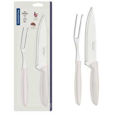 Imagem de Conjunto Faca Chef e Garfo Trinchante Tramontina Plenus Off-White - 2 Peças