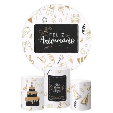Imagem de Trio Capa Cilindro + Painel Redondo Feliz Aniversario Mod 03 - Decoran
