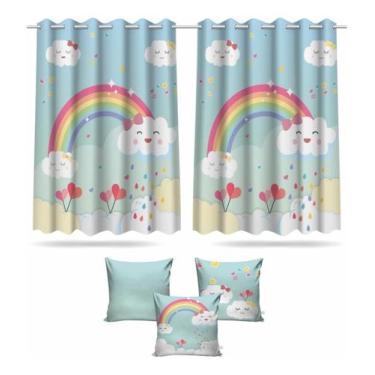 Imagem de Kit Cortina + 3 Capas Almofadas Infantil Chuva De Amor - Decorando e G