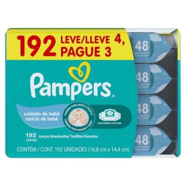 Imagem de Kit Lenço Umedecido Pampers Cuidado de Bebê 4 Pacotes de 48 Unidades C