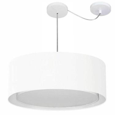 Imagem de Lustre Pendente Cilíndrico Com Desvio De Centro Vivare Md-4317 Cúpula Em Tecido 60x25cm - Bivolt Branco 127/220v