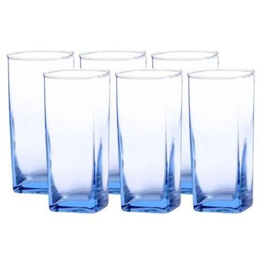 Imagem de Copo Vidro 320ml Quadrado BALI Jogo com 6 Azul Luxo - Casa Linda