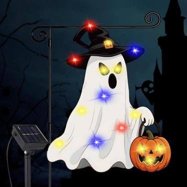 Imagem de Bandeira de jardim GOAUS Halloween LED Solar 30x46 cm de dupla face
