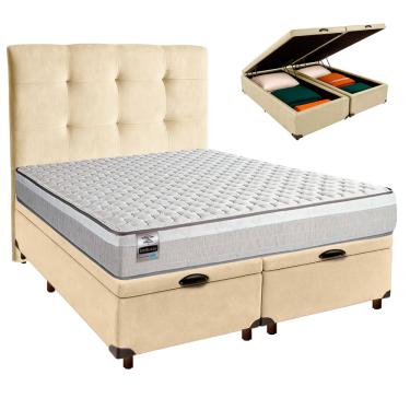 Imagem de Cama Box Bau + Colchão Queen Molas Ensacadas Hanover Inducol + Cabeceira Estofada