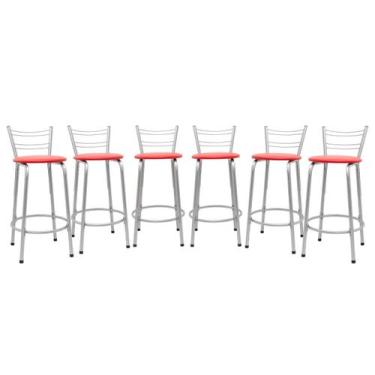 Imagem de Kit 6 Cadeira Para Balcão Ilha Bistrô Banqueta 60cm Flórida Prata Bar 