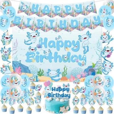 Imagem de Conjunto de decorações de aniversário Refavor Axolotl Blue 44PCS