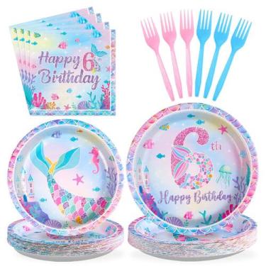 Imagem de Conjunto de decorações de festa Mermaid 6th Birthday para meninas 96 u