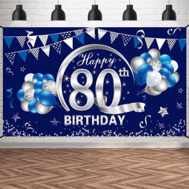 Imagem de Decorações de banner de aniversário Kauayurk Blue Silver 80th Men