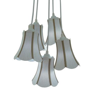 Imagem de Lustre Pendente Luminária Cacho 5 Cúpulas Paris Linho Bege Bivolt