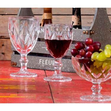 Imagem de Jogo 6 Taças De Vidro 340Ml Cristal Diamente Vinho Suco Água 340ml