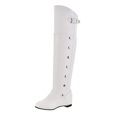 Imagem de Bigfanshu Botas femininas até a coxa, cano alto, cano alto, salto alto, salto alto, Branco, 41 M EU