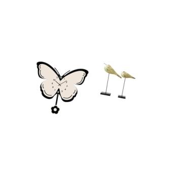 Imagem de Fenteer Relógio de Parede de Acrílico com Borboletas E Figuras de Pássaros de Madeira, Esculturas Decorativas Modernas para Escritório, Sala de Jantar, Quarto