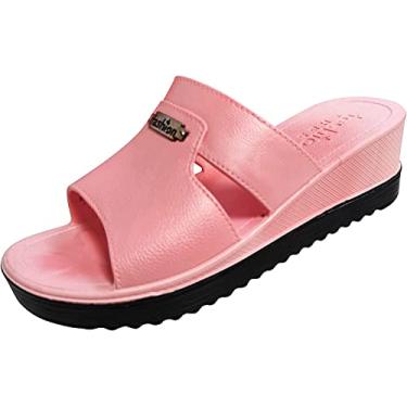 Imagem de Sandálias femininas deslizantes femininas plataforma de verão chinelos macios, rosa, 4