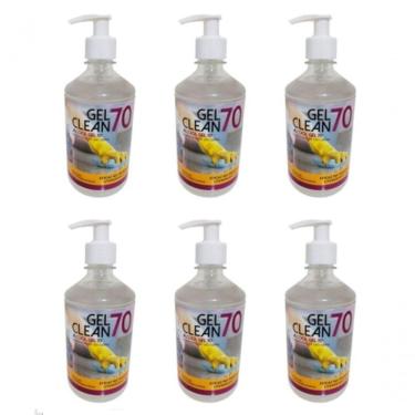 Imagem de 6 álcool Gel Clean 70 Com Aplicador P/ As Mãos 440g Tnt