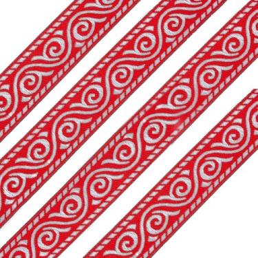 Imagem de 10 m 11 metros Poliéster Vermelho Requintado Bordado Jacquard Design Redemoinho Com Fio Padrão Floral Estilo Étnico Tecido Bom Efeito Visual Fita Tirolesa para Embrulho de Presente Decoração de Festa