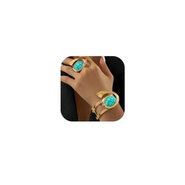 Imagem de XIAOMOJEW Conjunto de anéis de pulseira aberta Boho para mulheres, preto e dourado, pulseira oval, ajustável, joias vintage, ONE, Liga de aço, Sem pedra preciosa