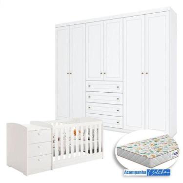 Imagem de Berço Multifuncional Atlanta E Guarda Roupa 6 Portas Americano Branco 