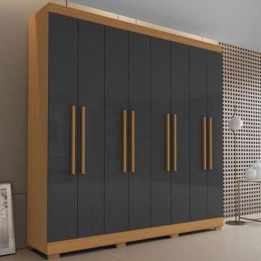 Imagem de Guarda Roupa Casal Ambiente Porto 8 Portas 4 Gavetas Freijó Grafite - 
