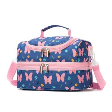 Imagem de Khulula Lancheira térmica infantil para meninas, mini refrigerador, bolsa de armazenamento de comida de volta às aulas - lancheira pequena reutilizável para piquenique com estampas fofas (2 borboletas