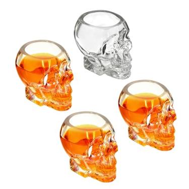 Imagem de REUJIHXY Conjunto de 4 peças de copos de shot de caveira de 100 ml para festa de casamento, uísque, expresso, água, suco, leite, café, copos de vidro de caveira para festas temáticas de Halloween