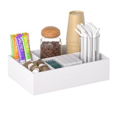 Imagem de Hexsonhoma Organizador de acessórios para estação de café branca, bandeja de café acrílica de bancada para café, saquinhos de chá, condimentos, xícaras, potes