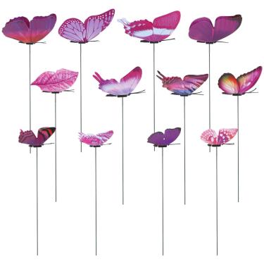 Imagem de 12 peças de estacas de borboleta de jardim 24,8 cm estacas coloridas de borboletas para buquês borboletas para arranjos de flores varas de borboleta de plástico para decoração de jardim, ornamentos de