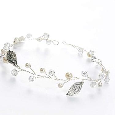 Imagem de The Crafty Coruja Flores/pérola folha de guirlanda noiva casamento/doce dezesseis/flor menina/quinceanera coroa headdress, Pearl Silver Headdress