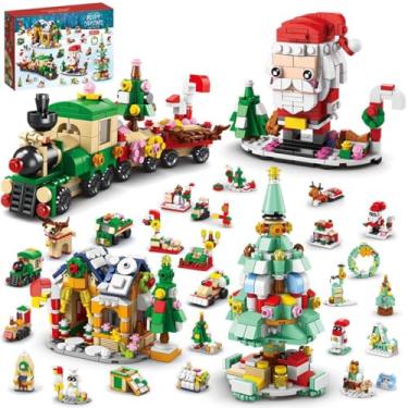 Imagem de Calendário do Advento de Natalino 2025, conjunto 6 em 1 com 24 surpresas, peças compatíveis com LEGO, presente para crianças com mais de 6 anos, com temas do Pai Natal e comboios (Papai Noel)