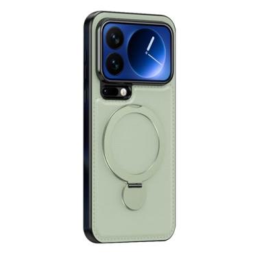Imagem de HAOMRIYL Capa de couro para Xiaomi 17 Pro Max/17 Pro/17, suporte de anel magnético, proteção para câmera, capa fina de luxo, verde, 17 Pro Max
