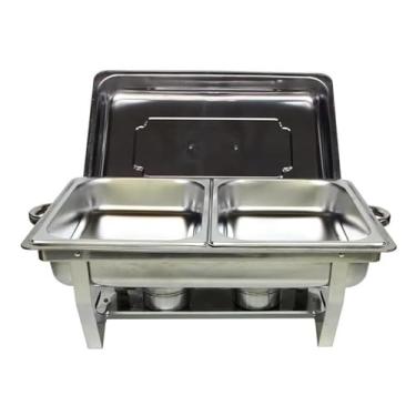 Imagem de Rechaud Inox 12L Banho Maria Retangular com 2 Cubas para Buffet Profissional Festas Eventos(12L)