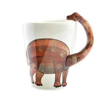 Imagem de WAIT FLY Caneca de café de cerâmica criativa, design de alça em forma de dinossauro 3D, caneca de café da manhã de aveia com leite, copo de bebida-braquiossauro-368 g