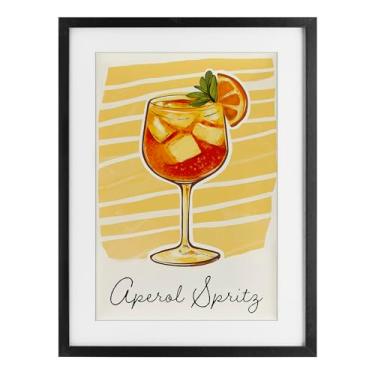 Imagem de Stupell Industries Impressão Emoldurada Aperol Spritz e listras amarelas bétula sob vidro, design por Heidi Kuntz, 20 x 14
