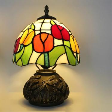 Imagem de Luminária de mesa retrô americana de luxo e criativa para sala de estar, quarto, cabeceira, escritório, casa de campo ou hotel, com vitral (Estilo 28)