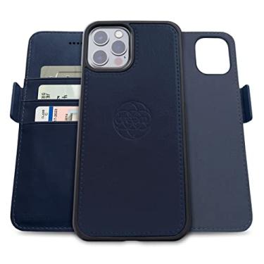 Imagem de Capa Carteira Dreem Fibonacci p/iPhone 13 Pro Max, 2-em-1, case antichoque, couro vegano, capa removível, compatível com acessórios MagSafe. Proteção RFID. Design para homens e mulheres [Azul Royal]