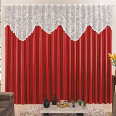 Imagem de Cortina 3,00m X 2,50m Momento Sala Quarto Renda Com Microfibra P Varão Vermelha
