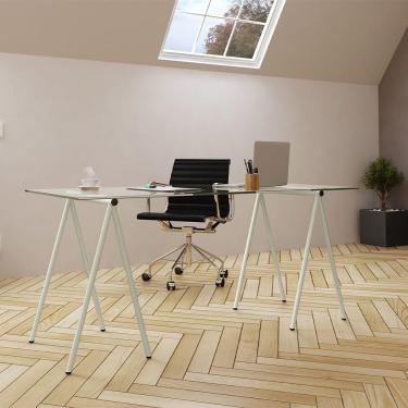 Imagem de Escrivaninha De Vidro Itaim Cavalete Base Ferro Branco - Preto