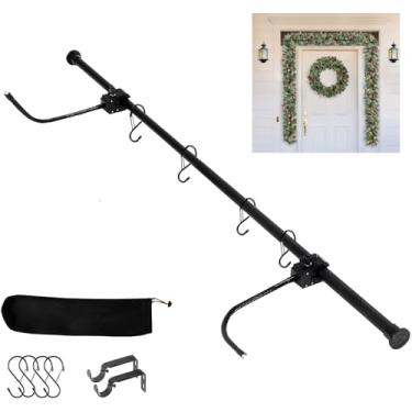 Imagem de HuseWming Gancho de guirlanda para porta da frente | Ajustável para portas de 81 a 203 cm | Suporte resistente de decoração de Natal e Halloween para grinaldas (porta única)