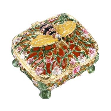 Imagem de ELLDOO Mini caixa de bugigangas de abelha, caixa decorativa esmaltada de metal vintage, brincos, organizador de joias, presente para meninas e mulheres