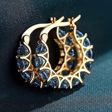 Imagem de Brinco de argola requintado exclusivo com zircônia multicolorida para mulheres, uso diário, casual, férias, joias, presentes, One size, Cobre, Zircônia cúbica