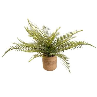 Imagem de AlphaAcc Samambaia artificial de 15,8 cm em vaso amarelo embrulhado em juta, planta falsa, realista, plantas em vasos artificiais com seixos lisos para decoração interna de casa, cozinha, banheiro