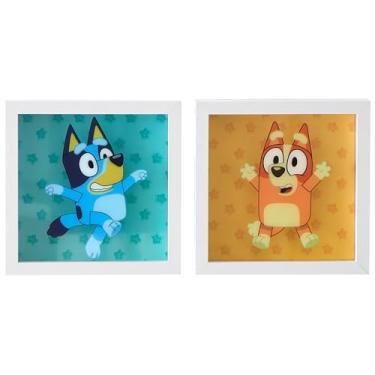 Imagem de Conjunto de arte de parede Bluey & Bingo, decoração de quarto infantil emoldurado de 20 x 20 cm, impressões coloridas de berçário, arte de personagem de desenho animado para sala de jogos ou quarto