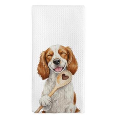 Imagem de nvucamd Toalhas de cozinha engraçadas Cavalier King Charles Spaniel, presentes King Charles Cavalier, presentes engraçados para amantes de cães, toalha de prato de chá para decoração de acessórios de